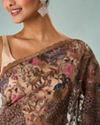 Mohey Women Fawn Organza Saree with Stone and Thread Work