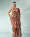 Mohey Women Peach Organza Saree with Stone and Thread Work