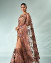 Mohey Women Peach Organza Saree with Stone and Thread Work