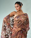 Mohey Women Peach Organza Saree with Stone and Thread Work
