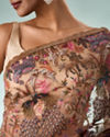 Mohey Women Peach Organza Saree with Stone and Thread Work