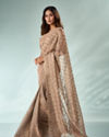 Mohey Women Peach Organza Saree with Stone Work