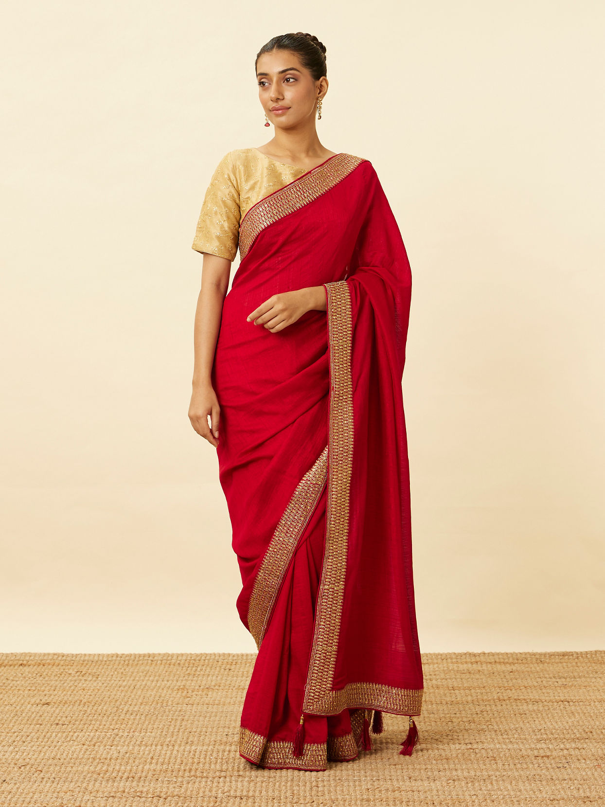 Fiesta Red Saree with Fern Embroidered Border image number 0