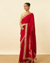 Mohey Women Fiesta Red Saree with Fern Embroidered Border