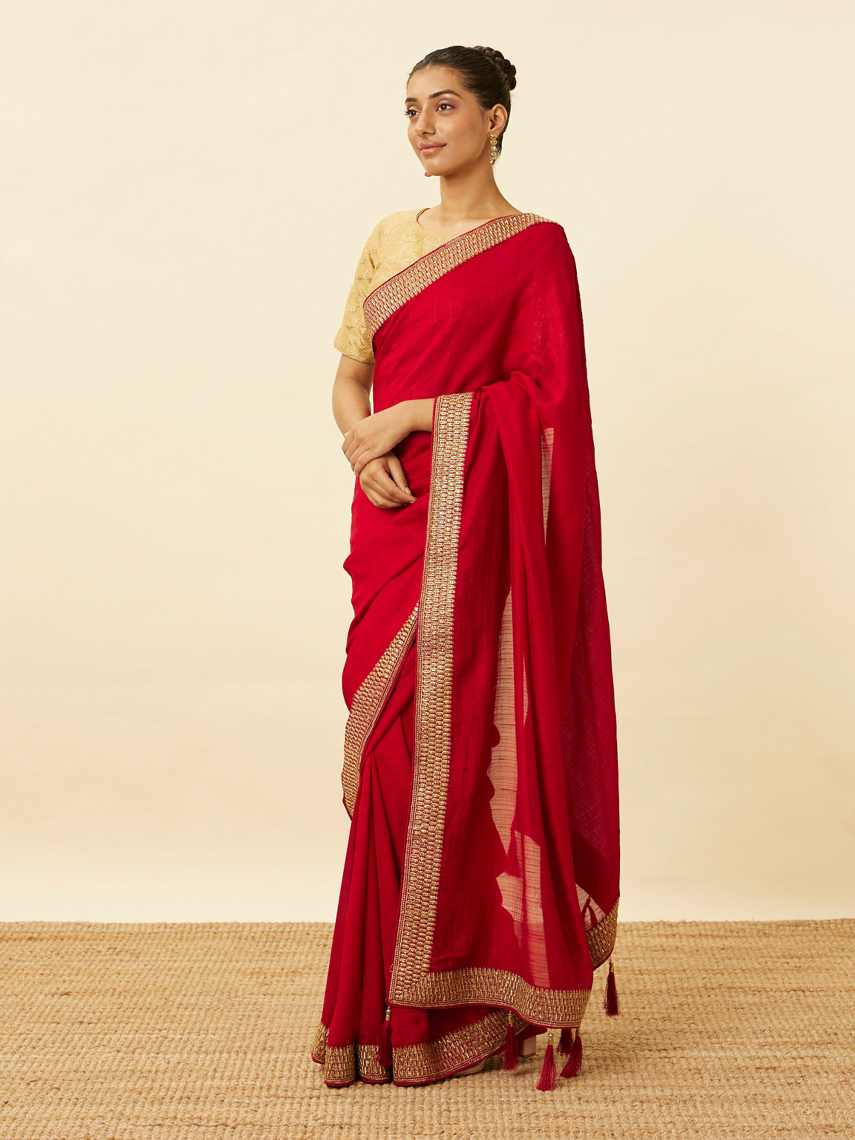 Fiesta Red Saree with Fern Embroidered Border image number 3