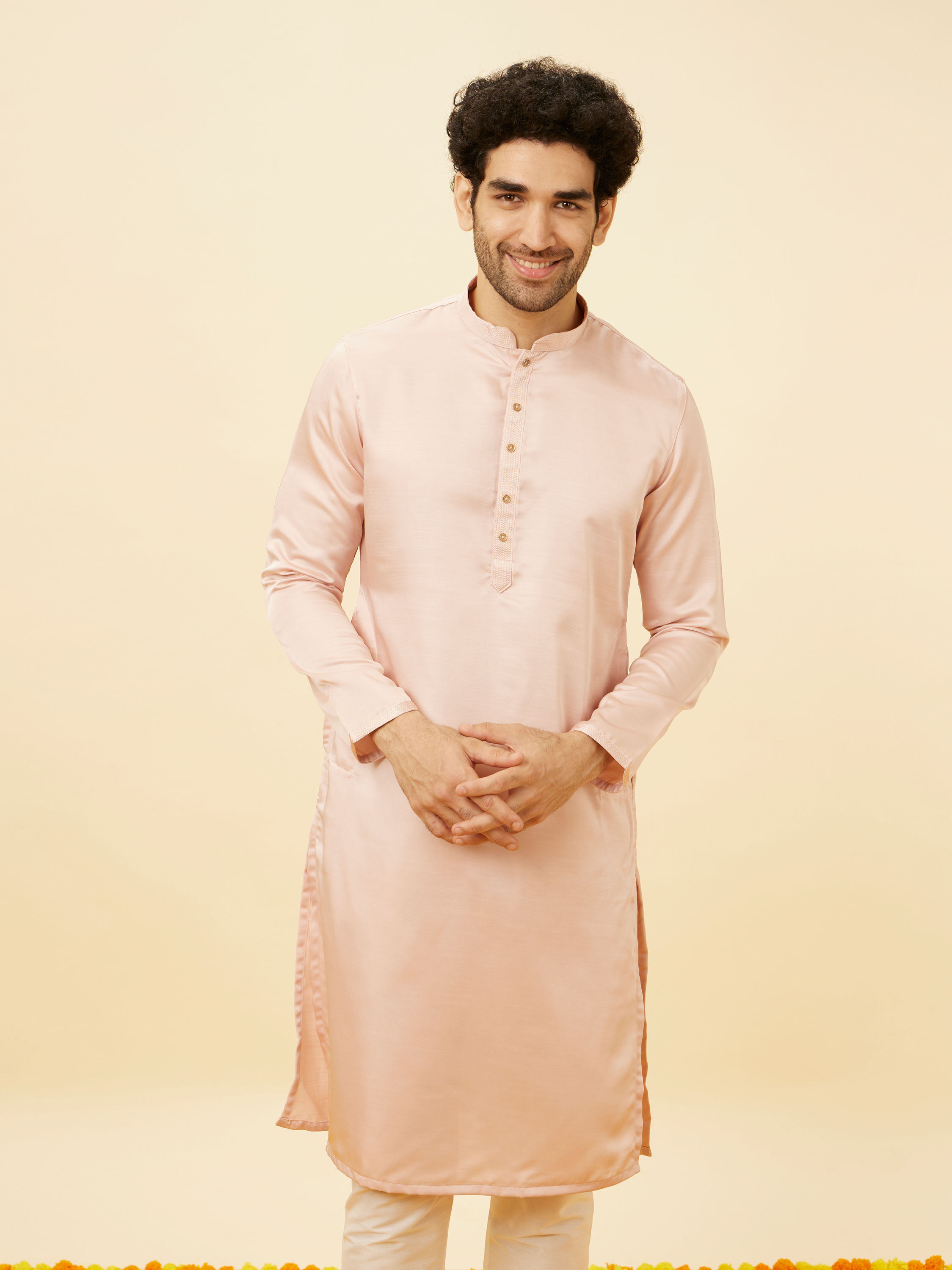 Manyavar Men Rose Pink Classic Kurta Set