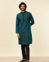 alt message - Manyavar Men Sapphire Blue Jacquard Kurta Set image number 2