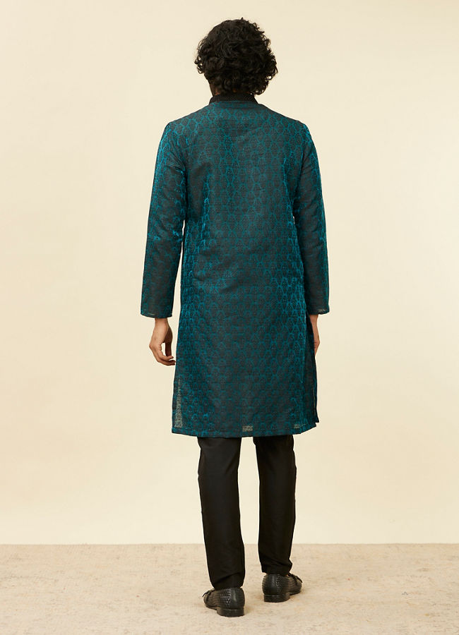 Manyavar Men Sapphire Blue Jacquard Kurta Set