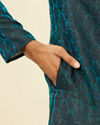 Manyavar Men Sapphire Blue Jacquard Kurta Set