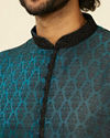 alt message - Manyavar Men Sapphire Blue Jacquard Kurta Set image number 1