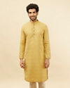 alt message - Manyavar Men Canary Yellow Jaal Patterned Kurta Set image number 0