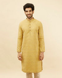 Manyavar Men Canary Yellow Jaal Patterned Kurta Set