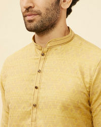 Manyavar Men Canary Yellow Jaal Patterned Kurta Set