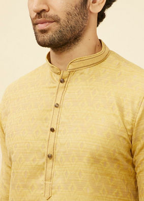 Manyavar Men Canary Yellow Jaal Patterned Kurta Set