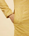 alt message - Manyavar Men Canary Yellow Jaal Patterned Kurta Set image number 3