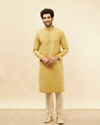 alt message - Manyavar Men Canary Yellow Jaal Patterned Kurta Set image number 2