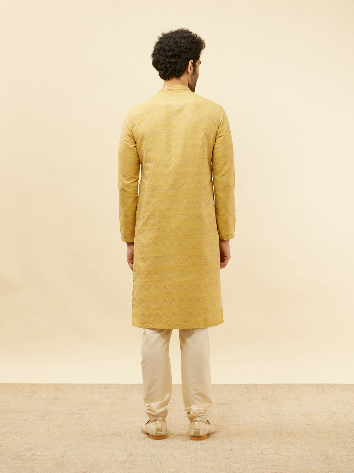 Manyavar Men Canary Yellow Jaal Patterned Kurta Set