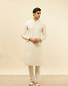 Manyavar Men Soft Cream Floral Jaal Patterned Kurta Set