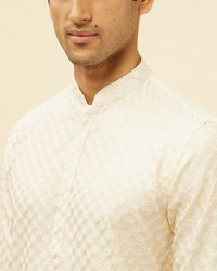 Manyavar Men Soft Cream Floral Jaal Patterned Kurta Set