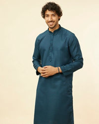 Manyavar Men Teal Blue Lattice Patterned Kurta Set