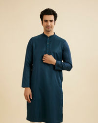 Manyavar Men Teal Blue Lattice Patterned Kurta Set