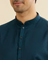 Manyavar Men Teal Blue Lattice Patterned Kurta Set