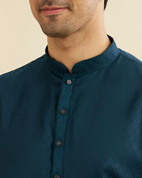Manyavar Men Teal Blue Lattice Patterned Kurta Set