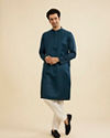 Manyavar Men Teal Blue Lattice Patterned Kurta Set