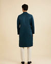 Manyavar Men Teal Blue Lattice Patterned Kurta Set