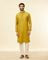 Manyavar Men Olive Green Lattice Patterned Kurta Set