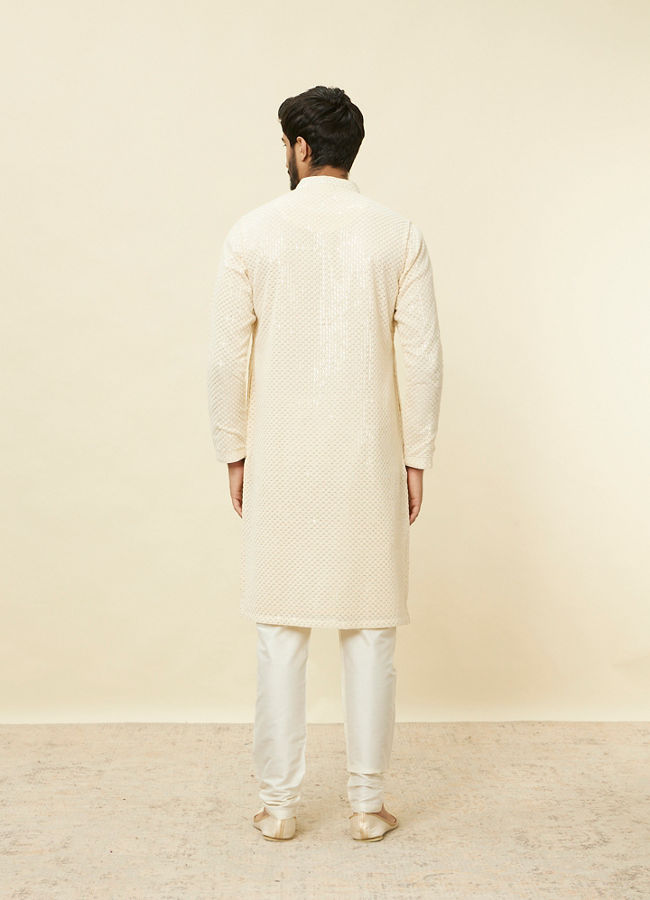 alt message - Manyavar Men Pearled Ivory White Chikankari Kurta Set image number 5