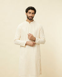 Manyavar Men Pearled Ivory White Chikankari Kurta Set