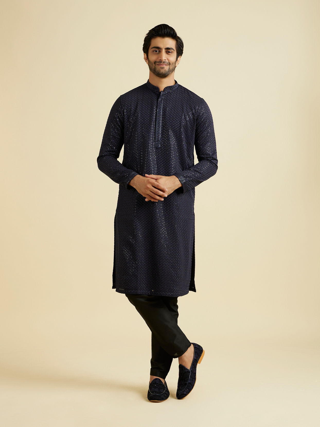 Manyavar Men Blue Georgette Festive Kurta Pajama