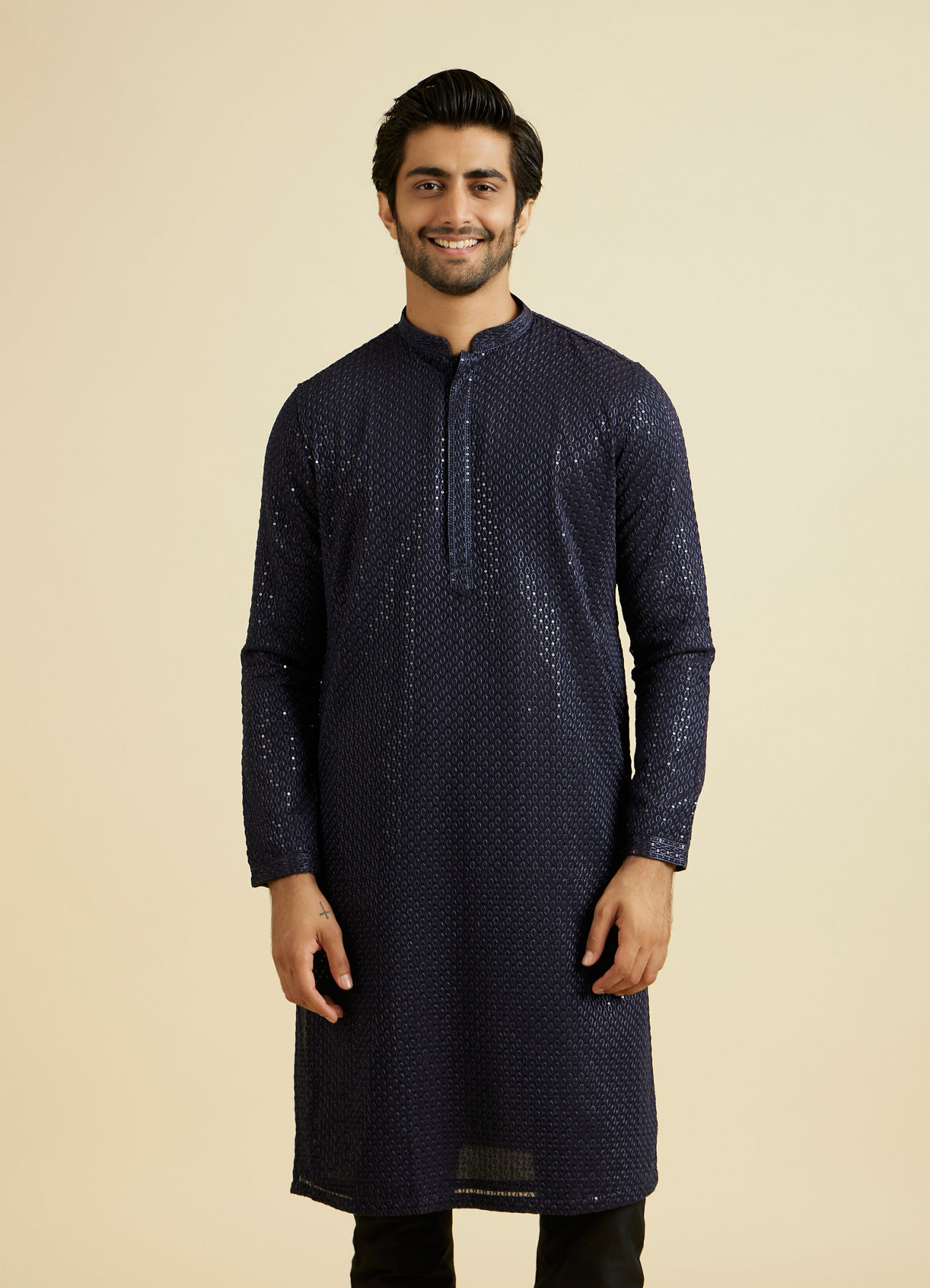 Manyavar Men Blue Georgette Festive Kurta Pajama