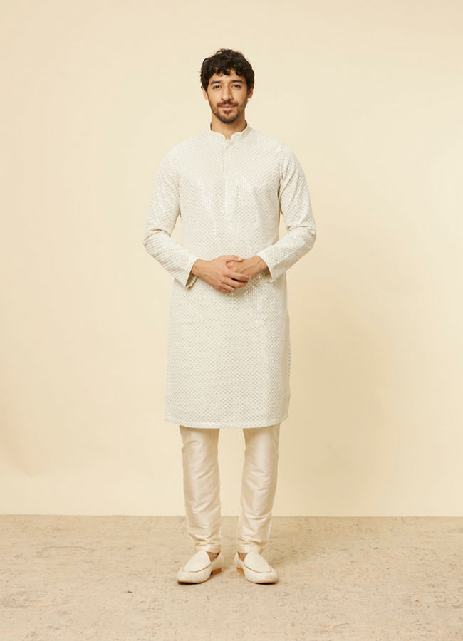 Manyavar Men Pista Green Chikankari Embroidered Sequin Kurta Set