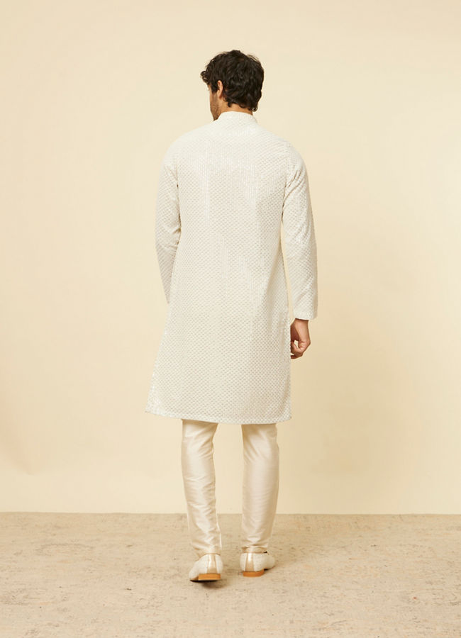 Manyavar Men Pista Green Chikankari Embroidered Sequin Kurta Set