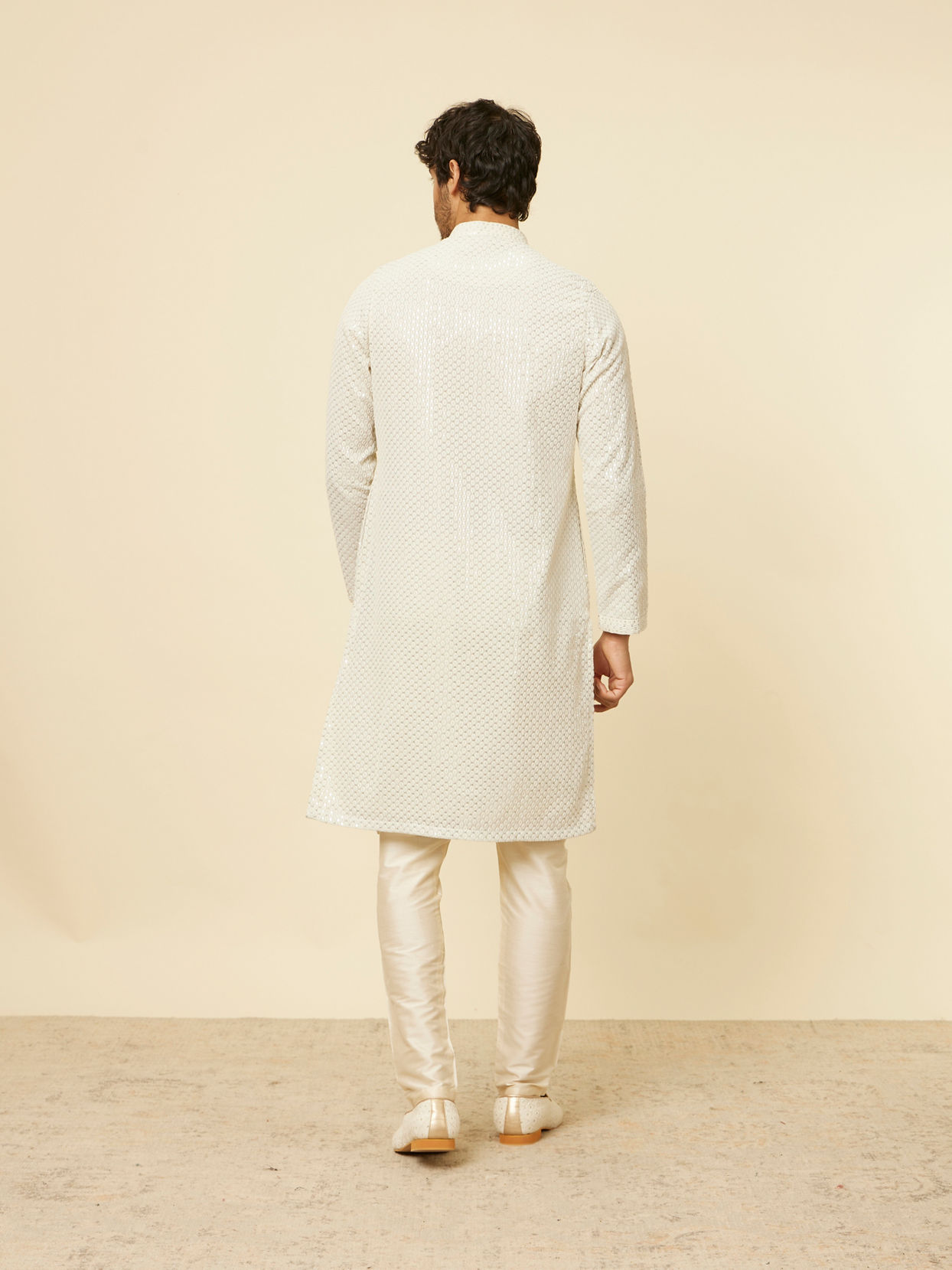 Manyavar Men Pista Green Chikankari Embroidered Sequin Kurta Set