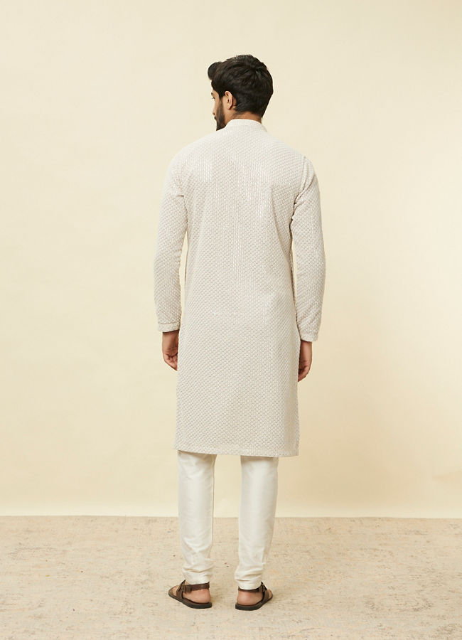 Manyavar Men Glacier Grey Chikankari Kurta Set