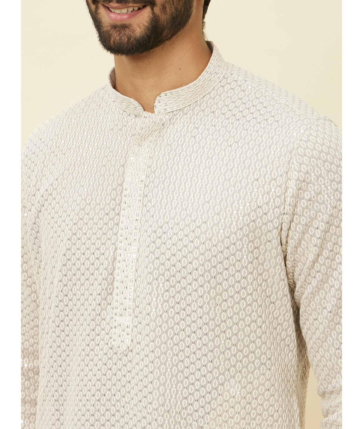 Manyavar Men Glacier Grey Chikankari Kurta Set