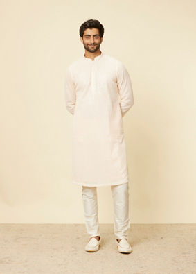 Manyavar Men Peach Pearl Chikankari Kurta Set image number 2