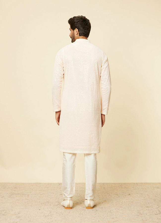 alt message - Manyavar Men Peach Pearl Chikankari Kurta Set image number 5