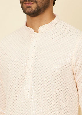 Manyavar Men Peach Pearl Chikankari Kurta Set image number 1