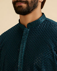 Manyavar Men Teal Blue Elegance Kurta Pajama