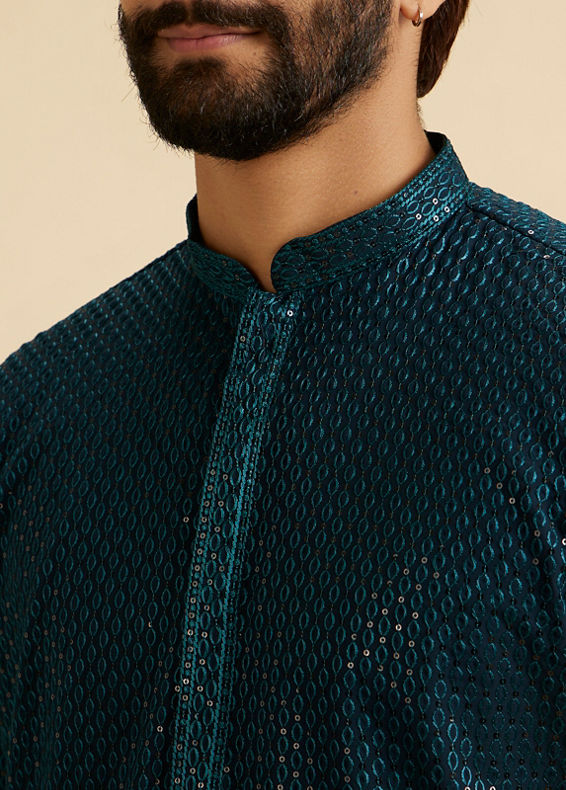 Manyavar Men Teal Blue Elegance Kurta Pajama