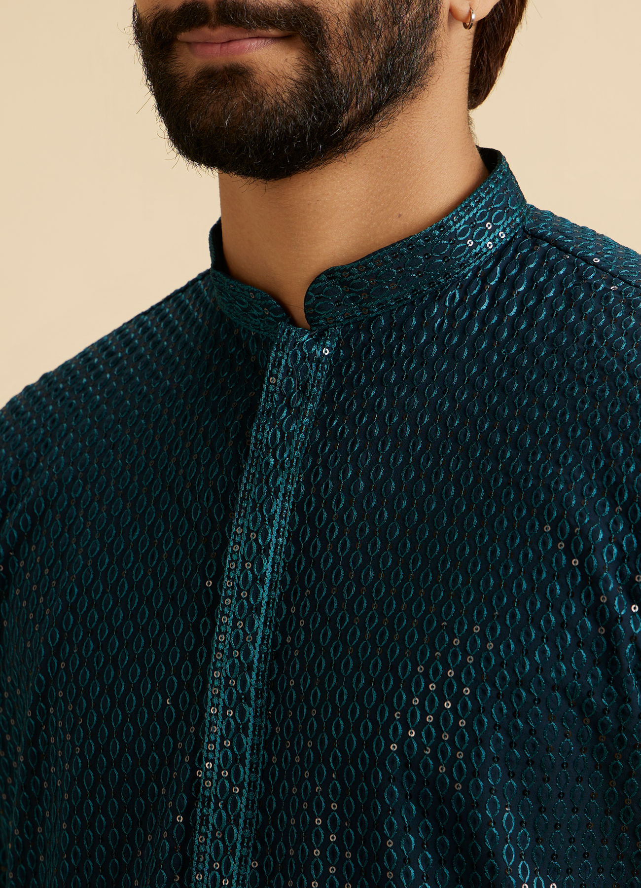 Manyavar Men Teal Blue Elegance Kurta Pajama