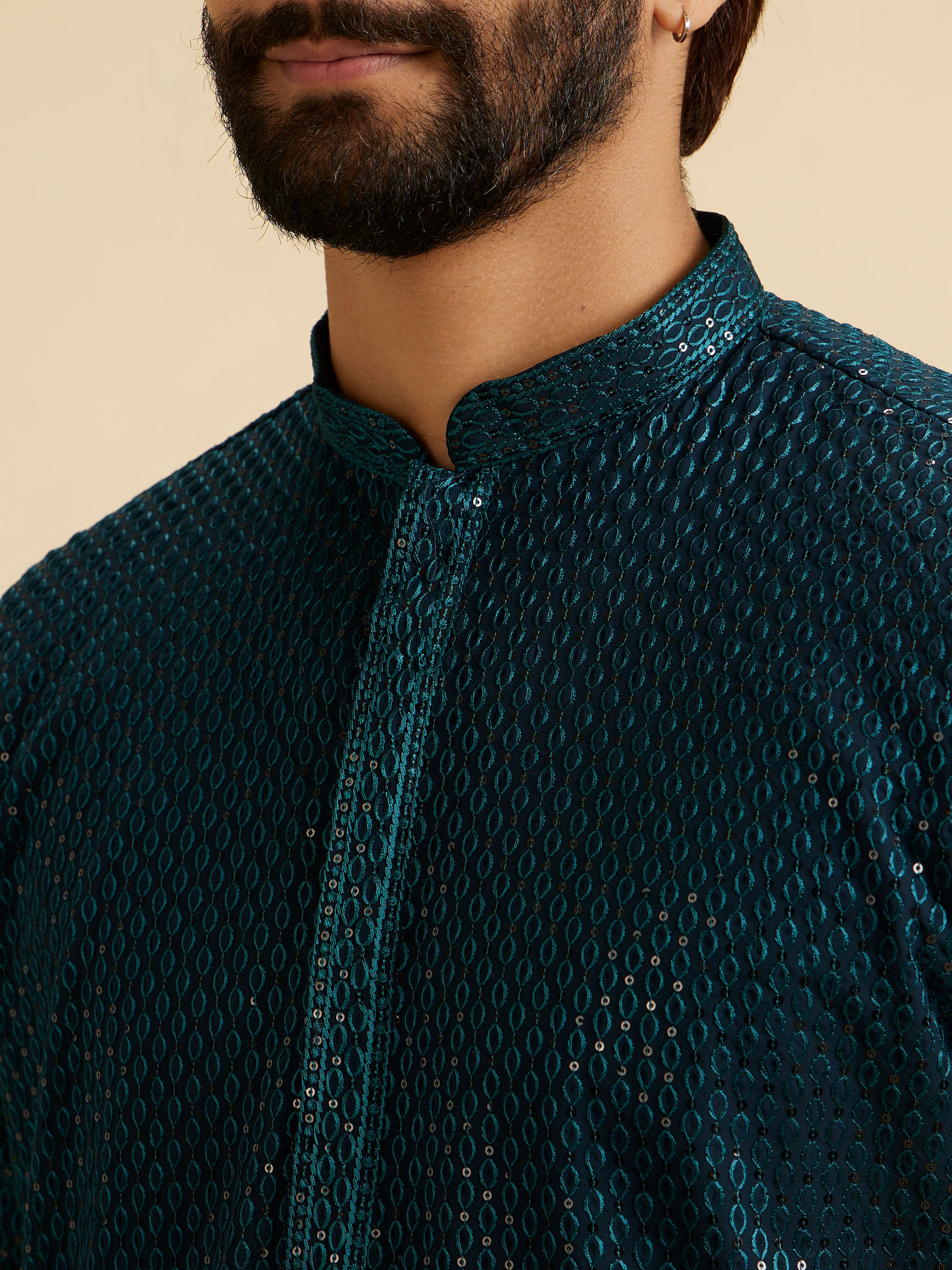 Manyavar Men Teal Blue Elegance Kurta Pajama
