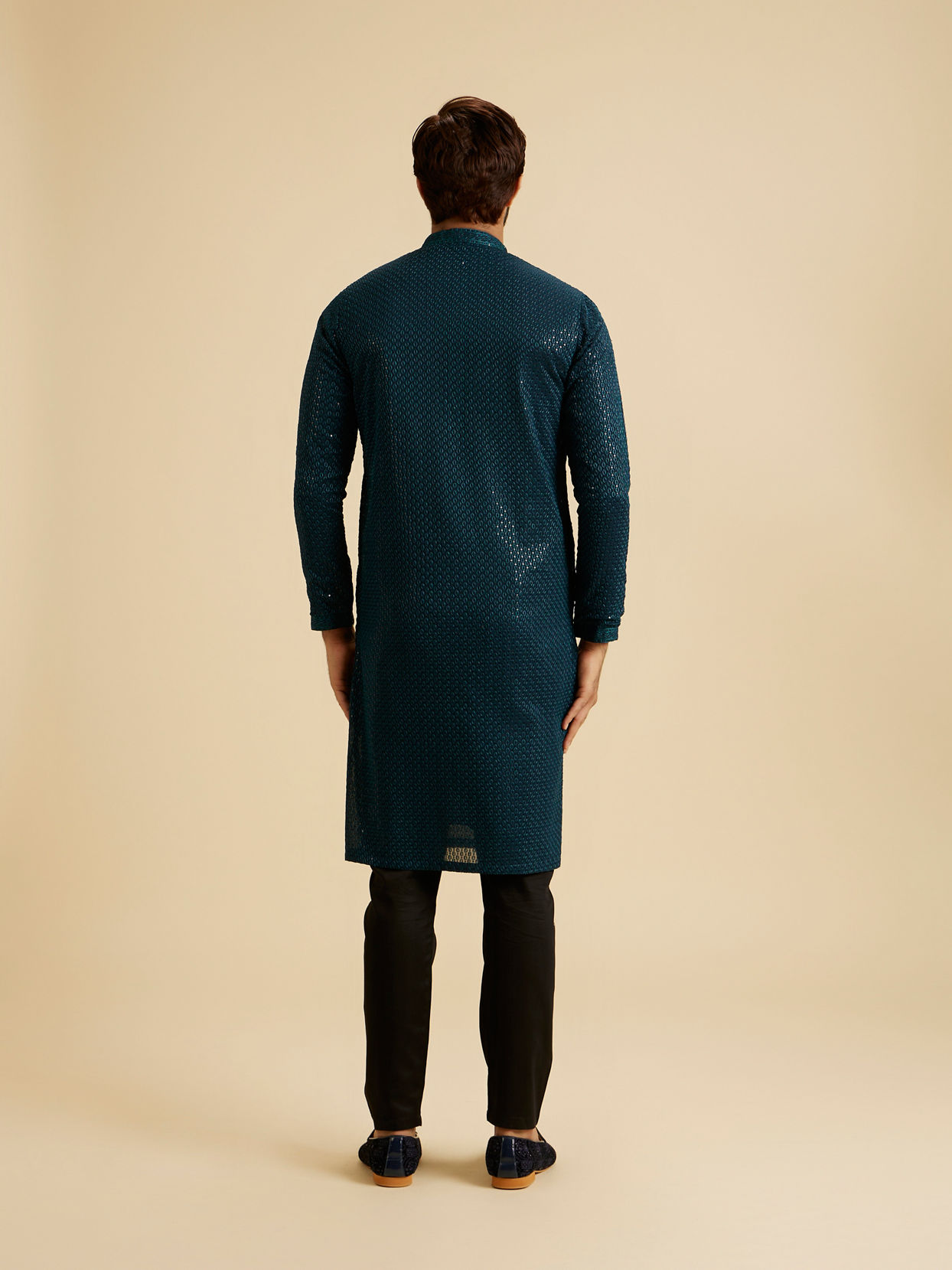 Manyavar Men Teal Blue Elegance Kurta Pajama