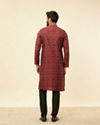 Manyavar Men Plum Red Frequency Print Kurta Set