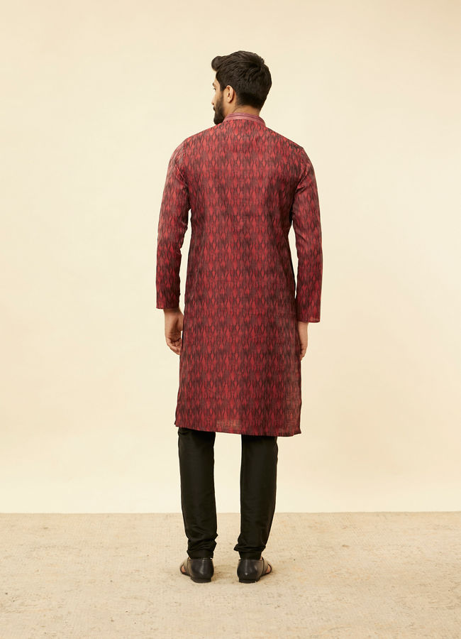 Manyavar Men Plum Red Frequency Print Kurta Set