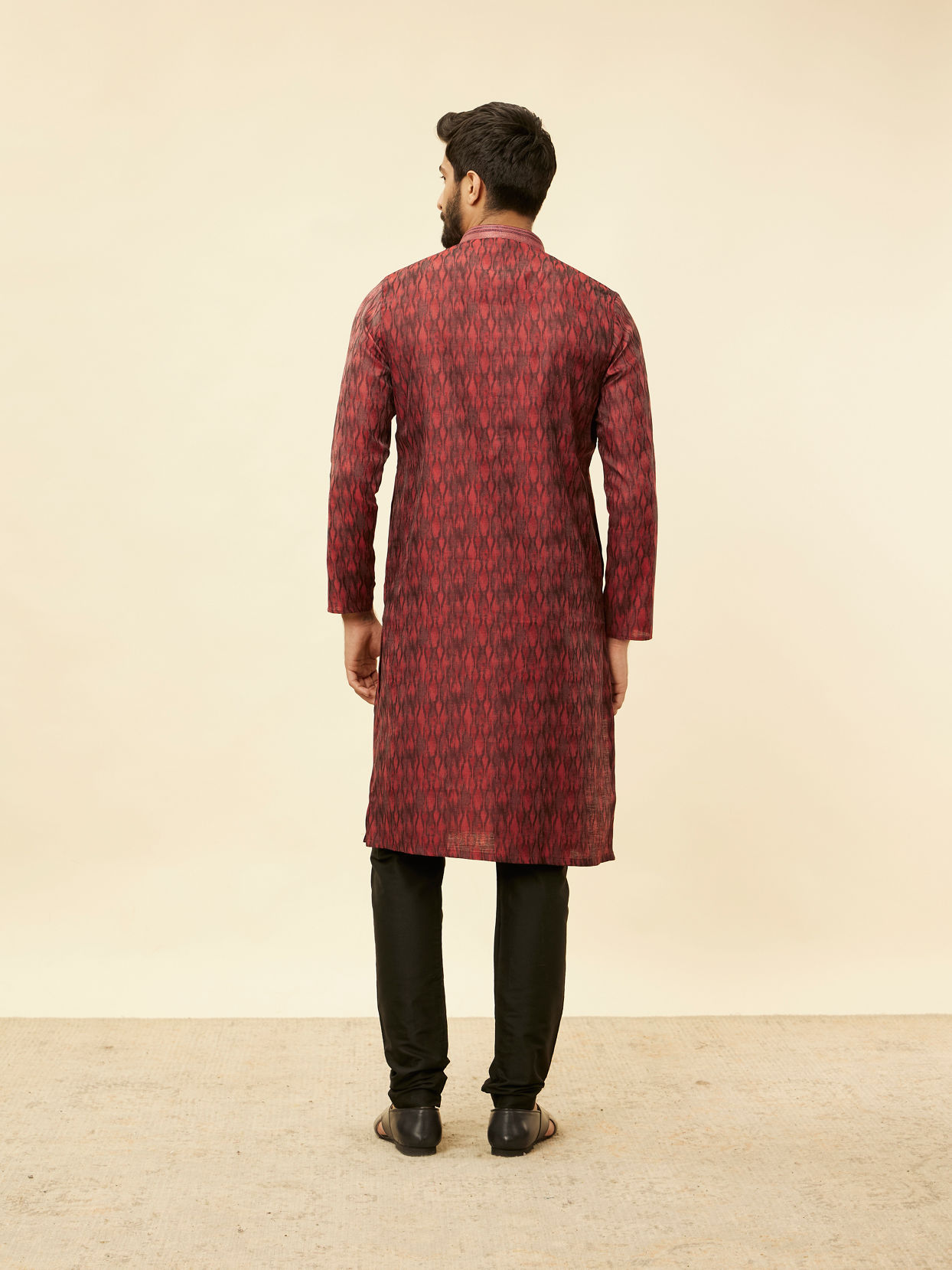 Manyavar Men Plum Red Frequency Print Kurta Set
